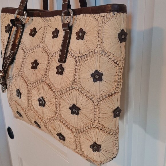 Brighton Woven Raffia & Brown Leather Tote (Flawed) - Picture 3 of 16